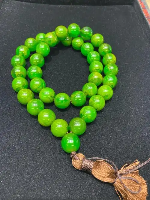 中东蜜蜡  中东贵族蜜蜡翡翠绿丝蜡珠串