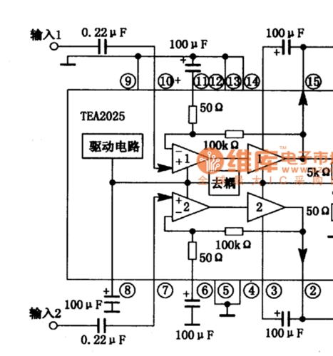 tea2025 双声道功率放大集成电路图