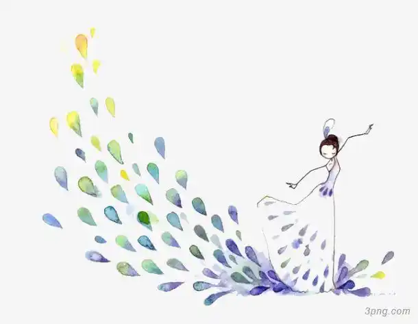 傣族孔雀舞png素材透明免抠图片卡通手绘