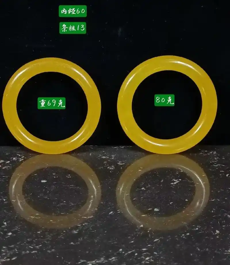 编号:6 .【 清代天然老坑《 冰种 》帝王黄黄翡翠手镯一对 - 抖音