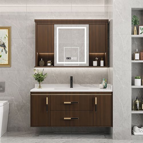 浴室柜组合卫生间储物柜大理石岩板洗漱台洗脸盆卫浴定制 70公分对