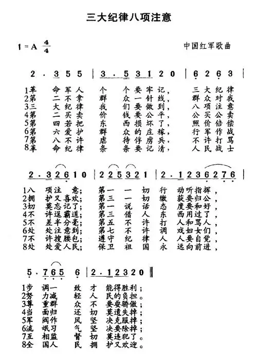 三大纪律.八项注意简谱