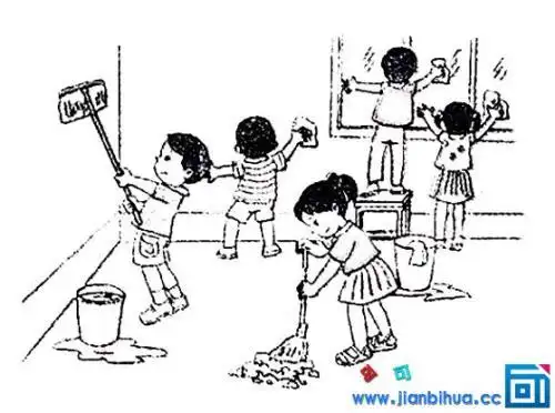 同学打扫教室简笔画 简笔画图片大全-蒲城教育文学网