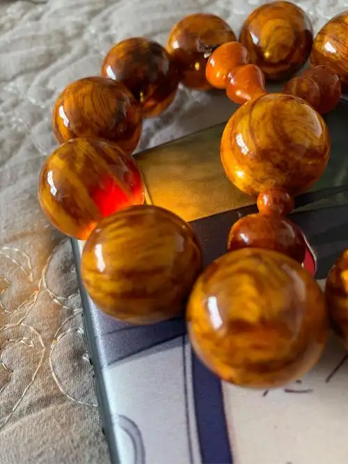 东北琥珀木原木料松明子沉化老料北沉香手串全透固化手串玉化佛珠