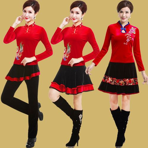 艳王2019广场舞服装新款套装金丝绒长袖秋装中老年广场舞套装