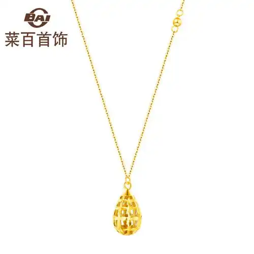 菜百黄金链牌硬足金系列镂空水滴足金项链精美锁骨链牌女