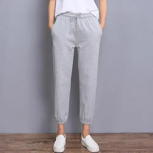 春夏款运动裤女灯笼九分裤子卫裤女休闲裤大码宽松胖mm阔腿裤