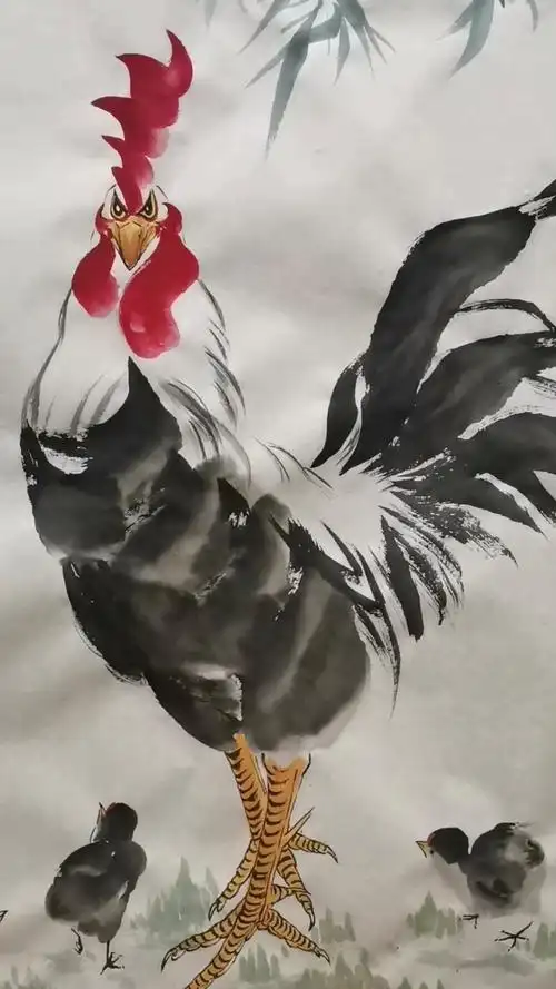 王兴民国画公鸡:美丽帅气的大公鸡!-度小视