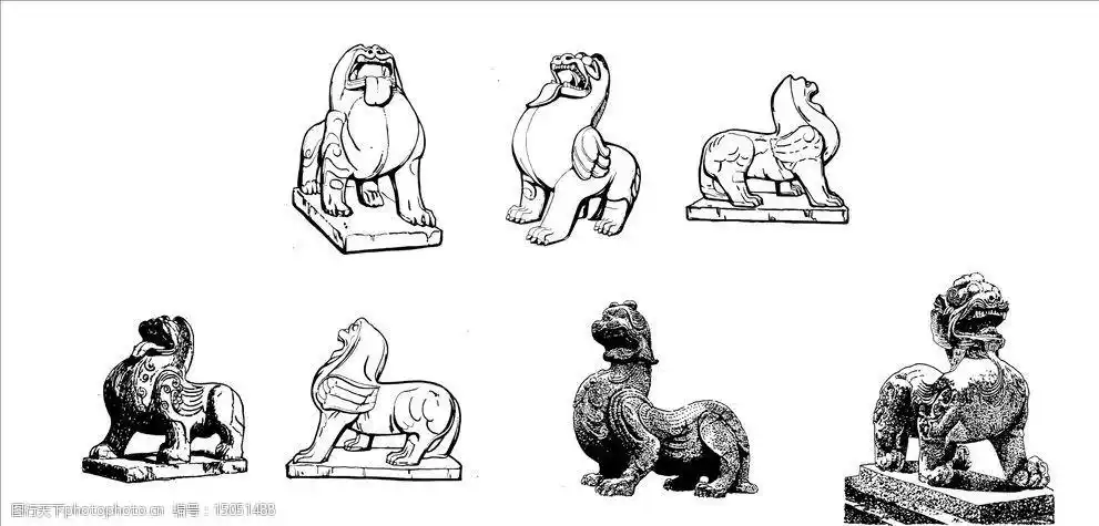 矢量古代石狮图片