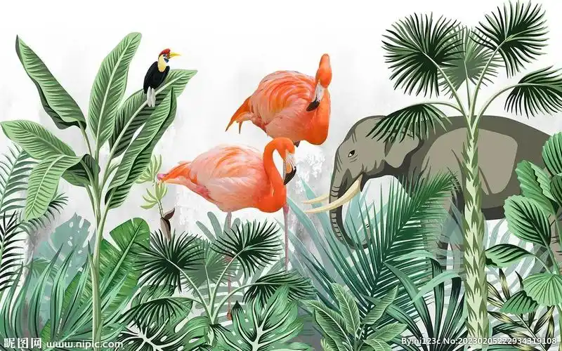 手绘热带雨林背景墙