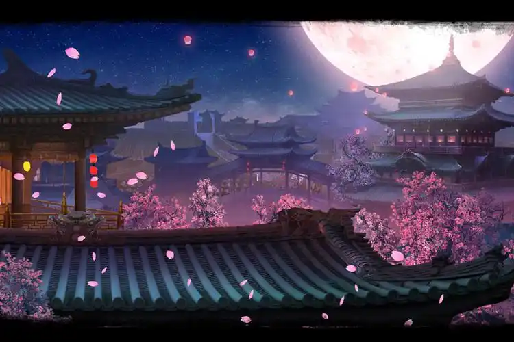 参考例图日系二次元古风宫廷手游大背景图 已有完整图,需要画师修改