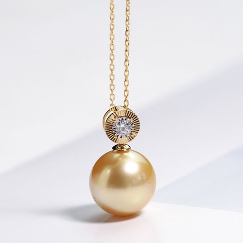 【蒂梵】如阳光般闪耀的你 天然颜色香槟金南洋金珠珍珠吊坠项链
