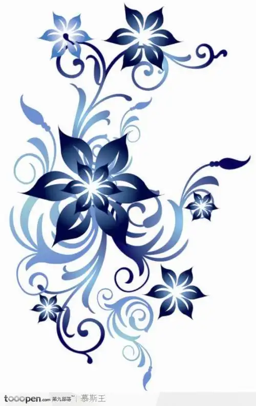 蓝色现代装饰花卉纹样矢量素材