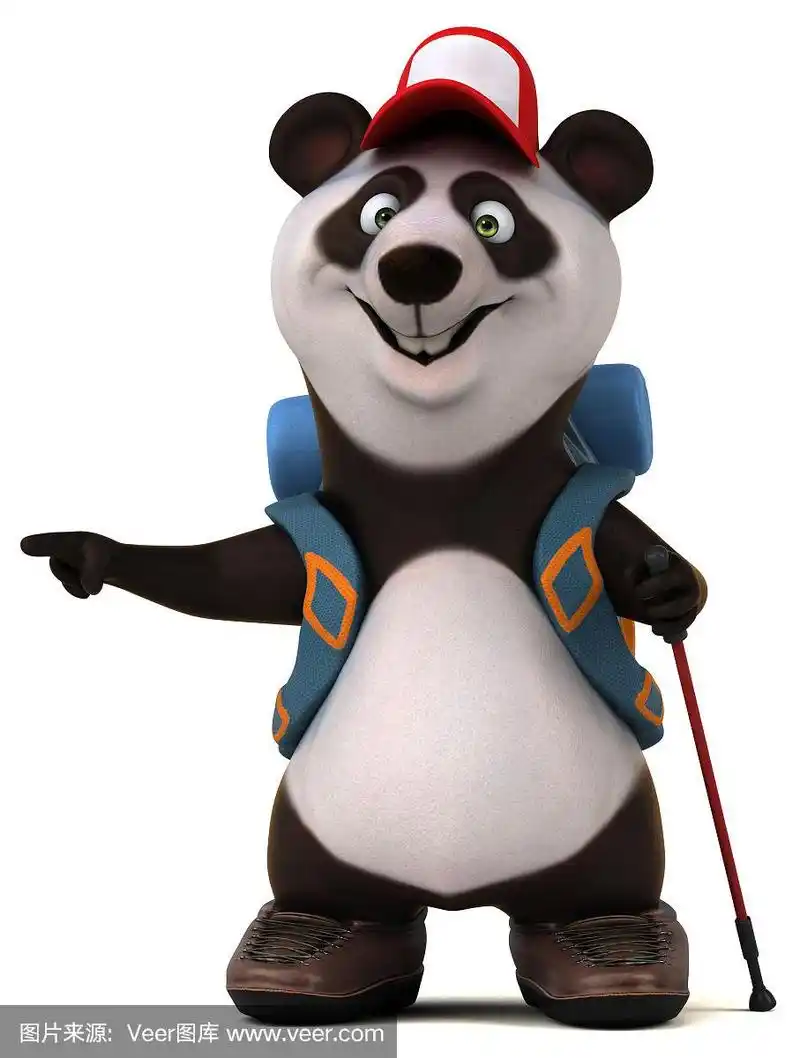 有趣的3d熊猫背包客卡通人物