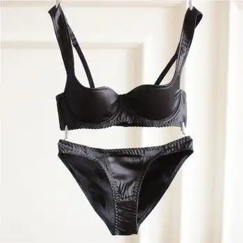 欧美女士文胸光面深v迷你杯薄款棉半杯甜美光面甜美复古内衣套装新年