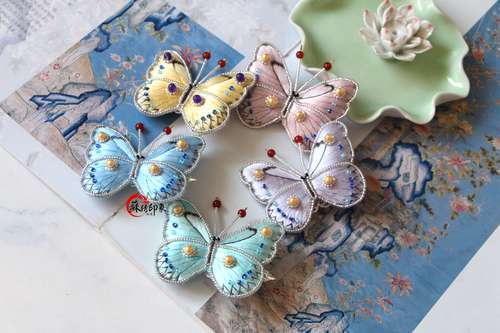 刺绣手工蝴蝶胸针发夹绣花中式旗袍配饰中国苏绣