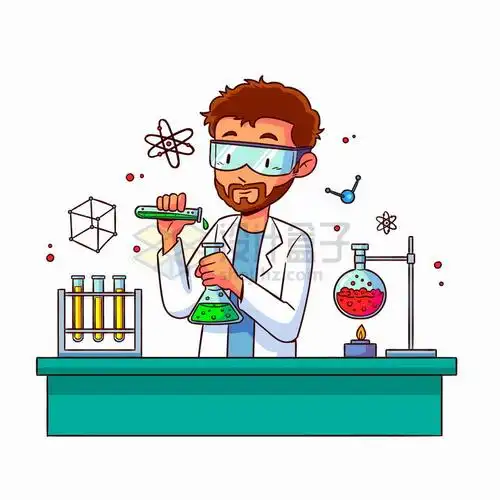 戴着护目镜的科学家使用化学实验仪器手绘插画png图片免抠矢量素材