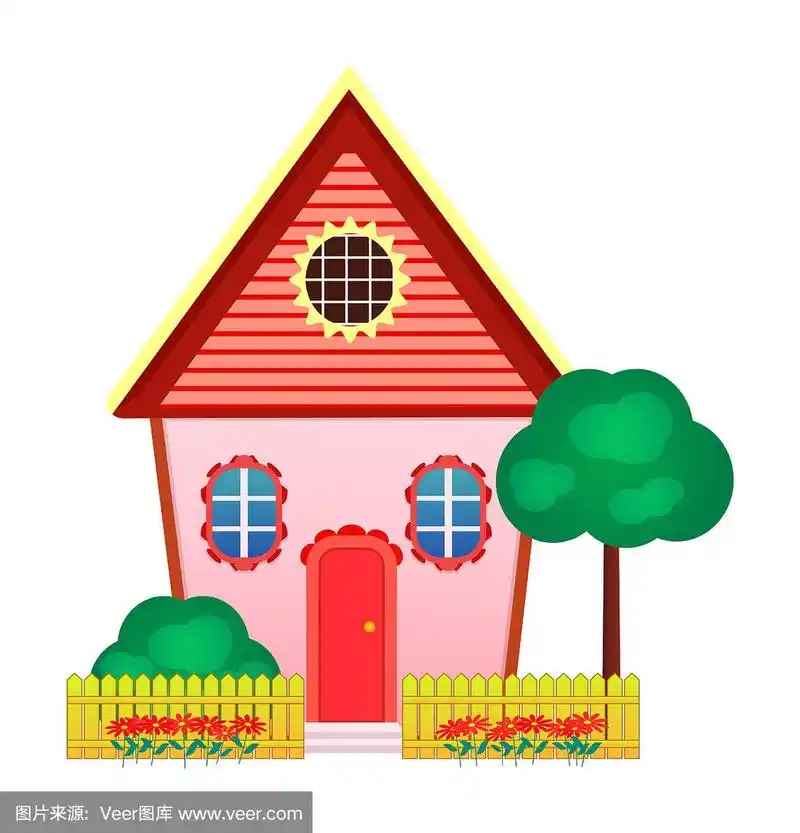 可爱的卡通房子孤立在白色的背景