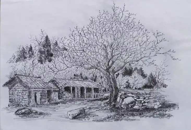 写生鄂中京山乡村小景