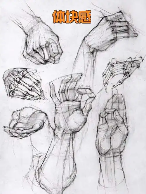 素描课手的造型和画法体块感要强