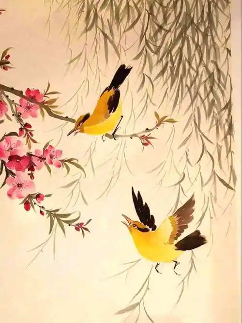 两个黄鹂鸣翠柳