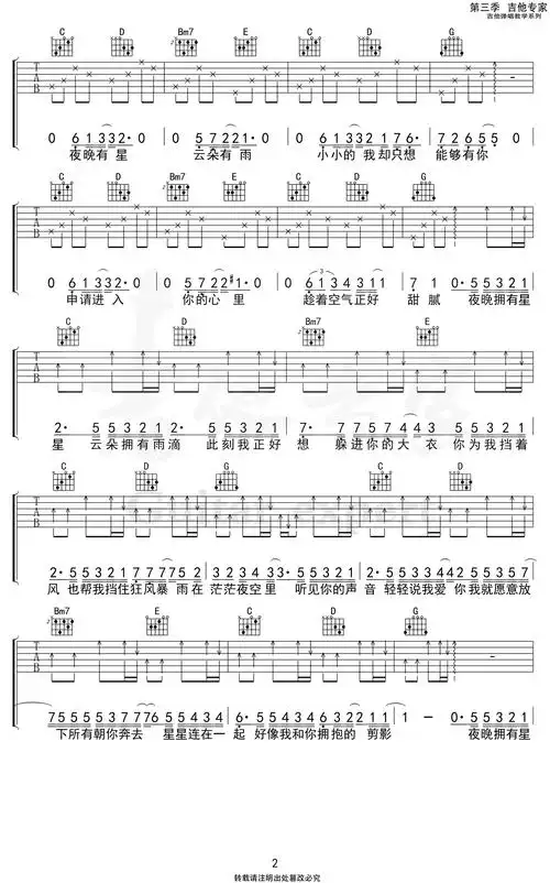 星空剪影吉他谱蓝心羽g调弹唱谱高清六线谱
