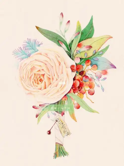 清新水彩胸花(原创)附线稿_水彩_小清新_水彩画_水彩画教程_文化_绘画