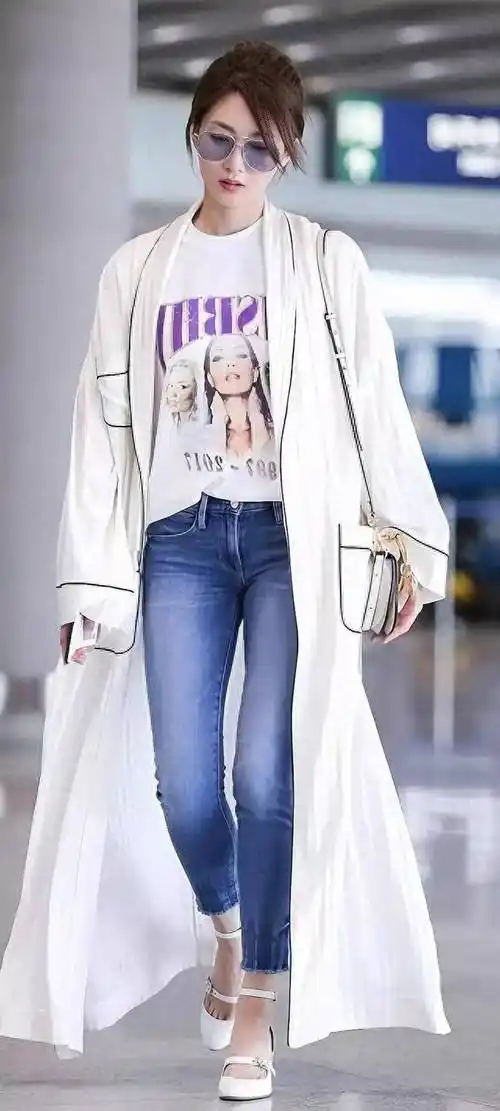 江疏影紧身牛仔裤写真合集,腿真长