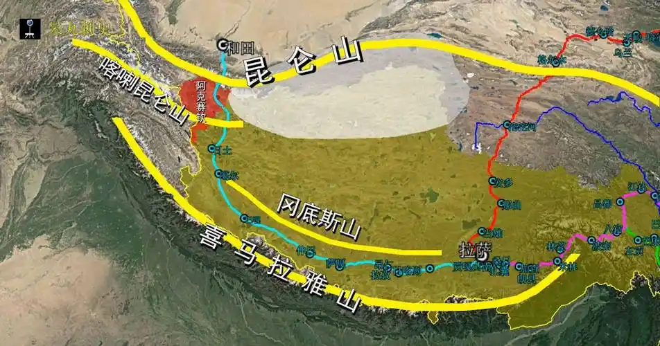 新藏铁路途经昆仑山,喀喇昆仑山,冈底斯山,喜马拉雅山脉,沿途有逾千