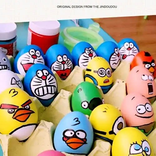 儿童端午节彩蛋涂色玩具鸡蛋仿真绘画涂鸦实木白模填色