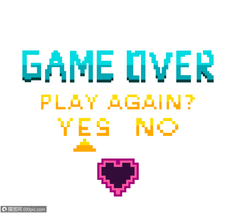 蓝色像素风格gameover重玩游戏界面提示框游戏结束