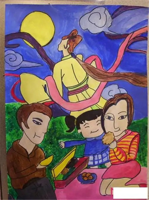 中秋节的儿童画,嫦娥奔月"在中秋之夜