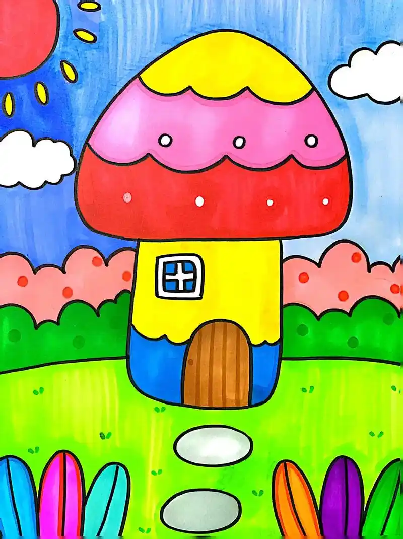 彩色的蘑菇房子.#跟着抖音学画画 #一起学画画 #图文伙伴计