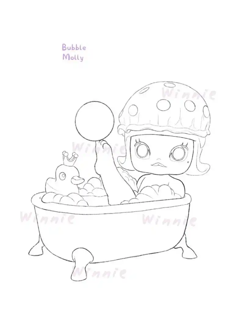 【手绘彩铅盲盒】molly的一天泡泡浴/附线稿 老规矩:完整绘画过程视频