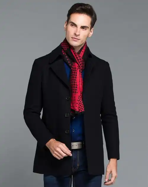 黑藏青色羊毛混纺毛呢大衣