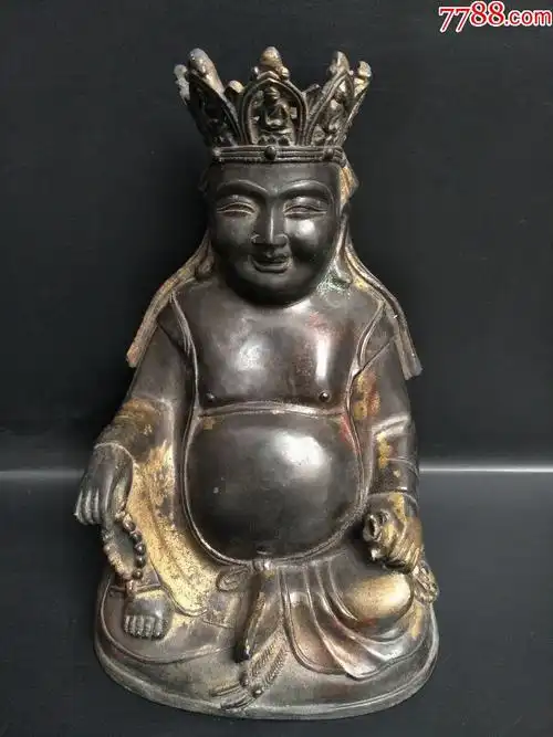 旧藏老铜胎佛像大肚弥勒佛一尊