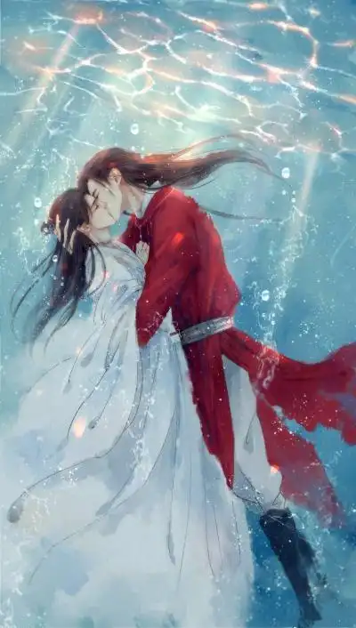 天官赐福 花怜 水下接吻 无水印 手机壁纸 插画 微博作者:江湖闲客