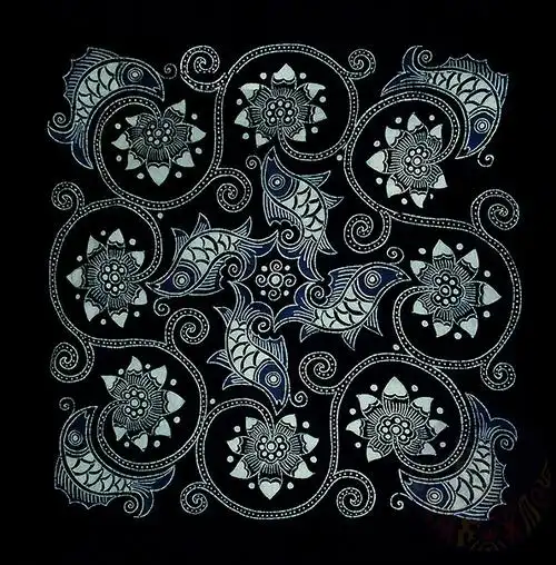 纯手工艺品 苗族蜡染 蜡染方巾 蜡染桌布-连连有鱼90cm*90cm左右