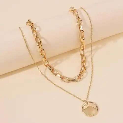 n7994欧美ins冷淡风个性链条项链 创意设计小众几何圆吊坠锁骨链
