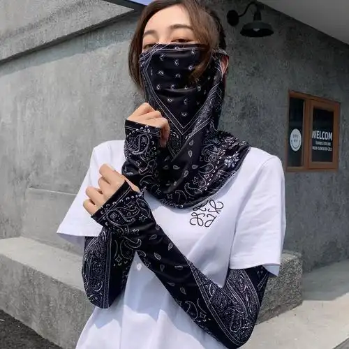 夏季脖子防晒面纱女面罩遮脸冰丝口鼻罩练车开车神器冰袖防晒脖套