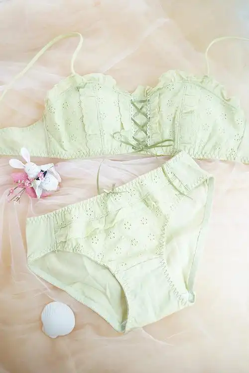 琉璃町包邮日本日系森系花朵棉布少女刺绣无钢圈文胸套装内衣内裤