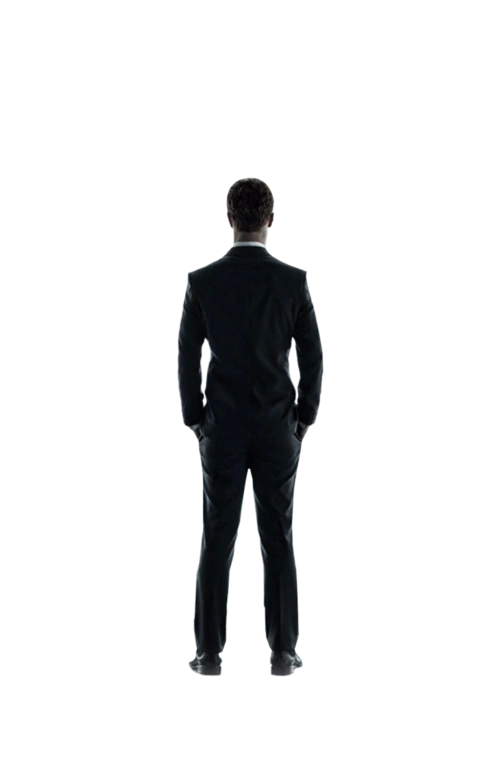 人物背面穿黑色西装站立