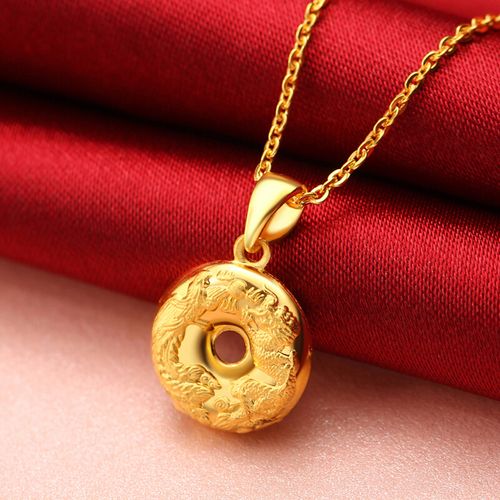 黄金吊坠女足金9999龙凤扣吊坠圆形平安扣金坠子女士金首饰挂件坠子送