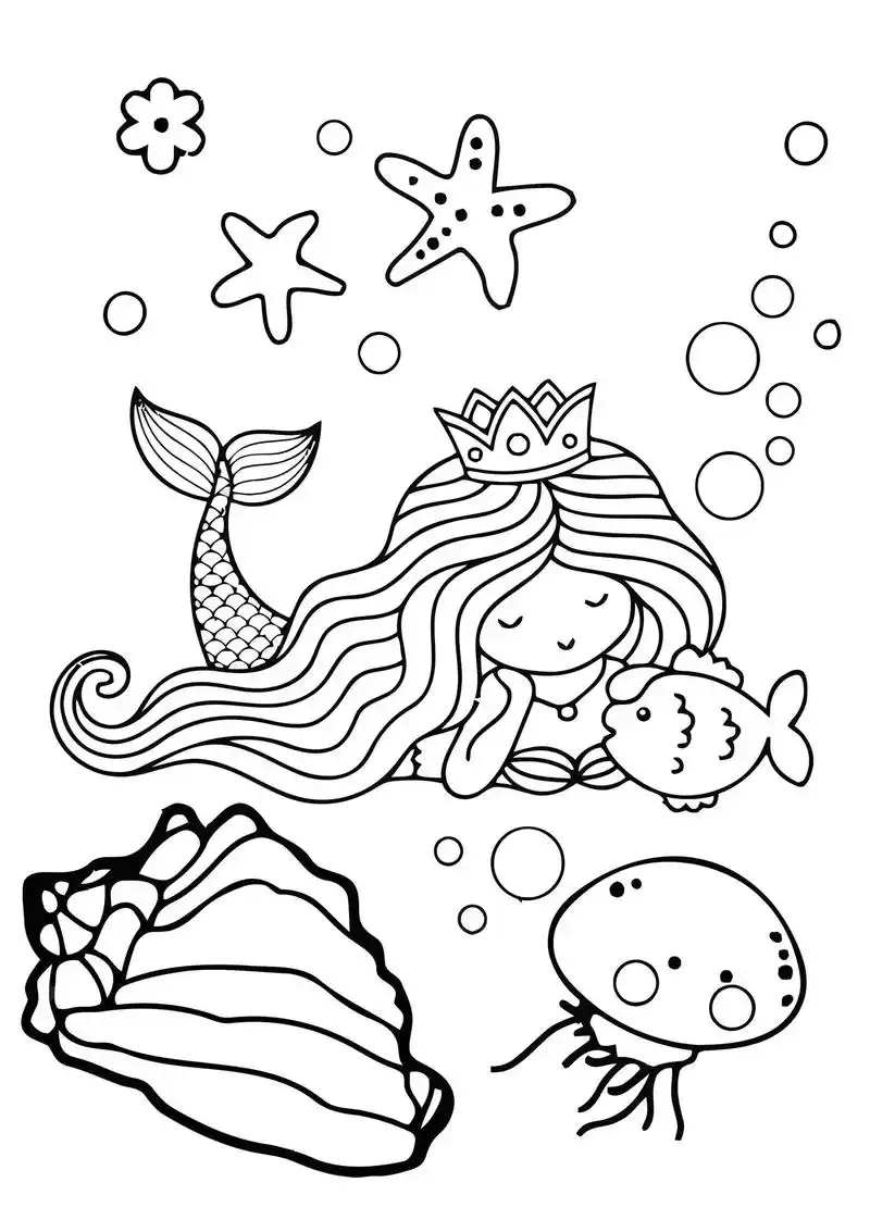 可可爱爱的小美人鱼.高清涂色线稿来啦,喜欢的收藏#儿童画 # - 抖音