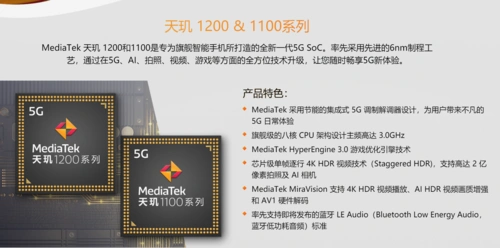 联发科技天玑12001100齐发支持高铁电梯模式