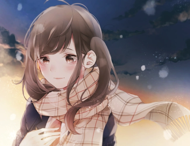 二次元 少女 围巾 冬日