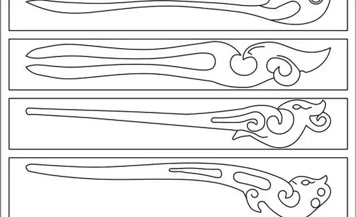 花间意桃木簪子图纸做木质手工发簪木簪不干胶diy雕刻设计图案贴纸