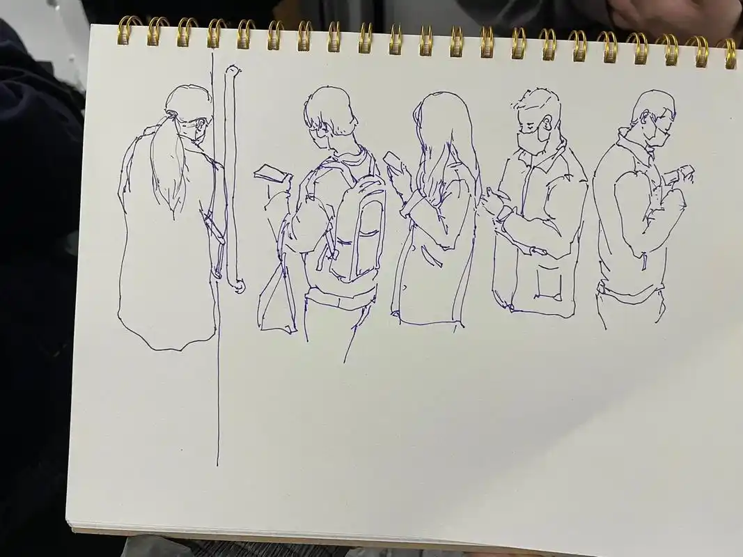 地铁上的速写.地铁上的速写 写生练习#每日一画 #钢笔画 # - 抖音