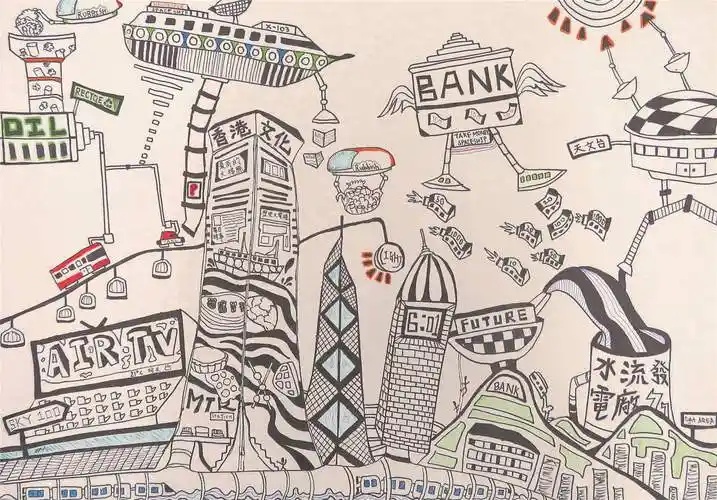 中学生获奖科幻画作品《历史与科技的香港》鉴赏--简笔画大全