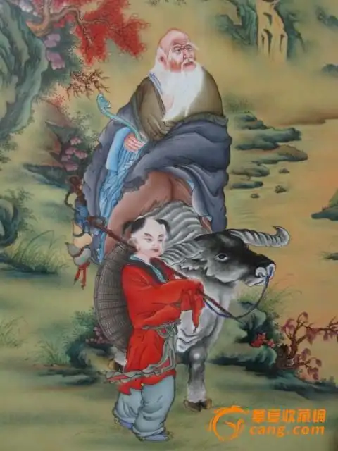 郎世宁工笔老子出关图瓷板挂屏
